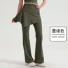 Conjunto destacável de duas peças com calça boca de sino, calça-saia de cintura alta que cobre o quadril, calça longa esportiva ao ar livre para yoga com leve boca de sino, roupa feminina para fitness