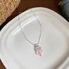 Colar de flor de zircônia com laço em óleo, estilo fresco e delicado, design único, corrente de clavícula versátil e elegante