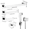 Rack de Armazenamento de Banheiro Popular Transfronteiriço em Aço Inoxidável Conjunto de Cinco Peças Suporte para Toalhas e Papel Higiênico Gancho Conjunto de Racks de Armazenamento Quadrados