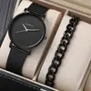 GENEVA wish AliExpress malla explosiva correa aleación reloj de hombre ultradelgado estudiante reloj de cuarzo conjunto Al por mayor