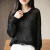 Suéter de Punto de Algodón Puro con Diseño Calado y Cuello Redondo para Mujer, Nuevo Top Pulóver de Diseño de Nicho Primavera 2026 para Mujer