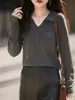 Suéter de Punto para Mujer 2026 Otoño/Invierno Nuevo de Lana Fina con Cuello de Solapa y Mangas Largas, Pulóver de Color Sólido, Corte Holgado, Camiseta Básica