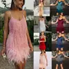 Vestido de Noche Transfronterizo para Mujer Europeo y Americano con Borlas, Plumas y Perlas, Sexy de Cuello en V con Tirantes