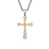 Nuevo y popular colgante de cruz de doble capa con incrustaciones de piedra con forma de flor de la suerte de acero de titanio para hombre, cadena colgante de gran venta transfronteriza