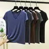 Camiseta de Verão Modal com Decote V Sem Mangas para Mulheres, Nova Cor Sólida Simples Solta Casual Plus Size Top Elástico