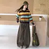Conjunto Novo de Outono 2026 para Meninas: Conjunto Vintage Colorido Listrado de Duas Peças com Calça Wide Leg para Crianças Maiores, Conjunto Estiloso e da Moda