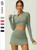 Contas Coloridas Transfronteiriças Justas de Manga Comprida Roupa de Yoga Esportiva Outono e Inverno de Alta Intensidade Secagem Rápida Corrida Nylon Conjunto de Fitness Yoga