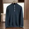 Suéter de Fondo de Punto de Cachemira de Doble Hebra Engrosado para Otoño e Invierno con Cuello Alto Medio Abotonado de Manga Larga Suelto Casual para Hombres Jóvenes y de Mediana Edad