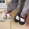 Pantuflas de Algodón y Lino con Lunares de Hello Kitty para Mujer, Nuevas de Dibujos Animados Lindas para el Hogar, Antideslizantes, de Punta Cerrada para Todas las Estaciones