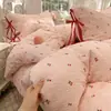 Ins simple línea A con cordones y lazo doble capa de gasa juego de cuatro piezas sábana sábana ajustable estilo dormitorio ropa de cama de algodón puro juego de tres piezas