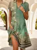 2026 Moda Femenina Vestido de Manga Corta con Estampado Bohemio y Cuello Solapa para Sitio Independiente Europeo y Americano de Amazon Transfronterizo