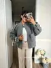 Novedad de Otoño Estilo Europeo y Americano Cuello Alto Chaqueta Corta para Mujer Cremallera con Hebilla Metálica Chaqueta Suelta Textura de Lana Top