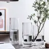 Jarrón de Vidrio Recto Transparente Engrosado de Fábrica Original Venta al por Mayor Redondo de Vidrio de Borosilicato Alto Recipiente para Flores Hidropónicas
