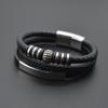 Pulsera de cuerda de cuero de acero inoxidable europeo y americano para hombre, pulsera de cuero tejido de microfibra para hombre, joyería de pulsera para hombre
