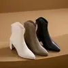 Botines Blancos de Tacón Grueso con Punta para Mujer Botas de Mujer 2026 Nuevo Otoño/Invierno Felpa Adentro Moda Francesa Adelgazantes Botas