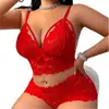 Conjunto de Sujetador de Encaje Europeo y Americano Ajustado Transparente para Dormir, Lencería Seductora, Ropa de Casa Tallas Grandes para Mujer