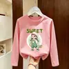 Camiseta de manga comprida para meninas, algodão puro, para usar na primavera e no outono, novo modelo 2026, blusa para meninas, camiseta, camiseta base para camada interna infantil