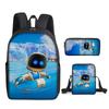 Robô Espacial Astro Bot Mochila Escolar Conjunto de Três Peças Mochila Infantil para Ensino Fundamental Bolsa de Ombro Estojo