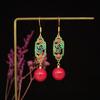 Libro Rojo pequeño transmisión en vivo aretes de jade Hetian para mujer naturales cinabrio rojo del sur aretes de cuentas redondas estilo antiguo aretes festivos rojos