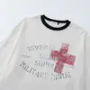 Camiseta de manga larga de algodón puro con estampado de letras cruzadas, estilo callejero americano INS para hombre, diseño de bloques de color, cuello redondo, casual, adecuada para primavera y otoño