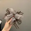 Goma para el pelo de alta gama con estampado de leopardo color café, con cinta y red, banda elástica versátil para coleta para mujer