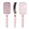 Conjunto de Pentes Rosa com Almofada de Ar para Meninas, Pente Curvo Vazado para Cabelos Longos, Pente Raquete de Beleza Portátil, Pente para Penteado Diário