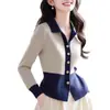 Cardigan de Tricô Longo com Lapela Color Block Deslumbrante Estilo Francês para Mulheres, Moda Outono e Inverno Versátil e Elegante como Peça de Base