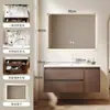 Gabinete de Baño de Madera Maciza Estilo Medieval con Cajones Dobles y Amplio Espacio de Almacenamiento, Lavabo Cerámico Integrado