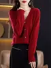 2026 Nuevo Estilo Suelto Talla Grande Cuello en V Manga Larga Suéter Cárdigan de Lana para Mujer Otoño e Invierno Prenda de Punto de Manga Larga