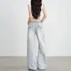 Jeans de pierna ancha en azul claro con diseño de hebilla de París para mujer, nuevo estilo otoño 2026, holgados, adelgazantes, versátiles, pantalones curvos de longitud hasta el suelo