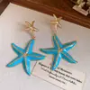 Pendientes de gota de aceite de aguja de plata con forma de estrella de mar Estilo festivo Personalidad Retro Europea y Americana Temperamento Pendientes de botón Lujo ligero Sensación de alta gama Adornos para las orejas