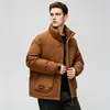 Chaqueta de Plumón de Pato Blanco para Hombre, Cuello Alto Corto, Corte Holgado, Cortavientos, Cálida, Gruesa, Ropa Exterior Casual para Otoño e Invierno