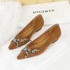 3683-H69 Zapatos Elegantes de Mujer Estilo Coreano Punta Fina Suede Poco Profundo Zapatos de Salón Cuña Tacón Bajo Cadena de Diamantes de Agua para Mujer