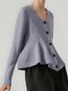 Cárdigan de Punto con Mangas Largas y Dobladillo de Hoja de Loto Cola de Pez para Mujer en Otoño e Invierno Nuevo Elegante Aspecto Adelgazante Cintura Cuello en V Suéter Transfronterizo