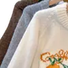 Suéter Tejido de Punto con Cuello Redondo Jacquard Naranja Energético Otoño/Invierno Sentido del Diseño Bloque de Color Mangas Raglán Top para Mujer