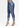 Leggings justas com estampa de jeans falso para outono e inverno de 2023