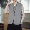 Colete Fivela Casaco Tang Vintage Estilo Chinês Jaqueta Fina Masculina Roupas Antigas Masculinas Estilo Chinês Colete Sem Mangas Colete da Moda