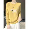 Nuevo Suéter de Lana Pura de Cuello Redondo Holgado para Otoño 2025 Jacquard de Perro Que Reduce la Edad Holgado Casual Versátil Suéter Pulóver