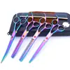 Tijeras de belleza para mascotas de 7.0 pulgadas color negro galvanizado 5 dientes de corte recto tijeras de corte curvo tijeras de hueso de pescado peine de fila en stock