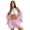 Novedad Otoño e Invierno 2026 Estilo Europeo y Americano Rosa Cuadros Holgado y Cómodo Mangas Largas Pantalones Cortos Pijama de Exportación Ropa de Casa Transfronteriza para Mujer