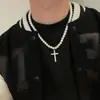 Estilo Hip-Hop Europeo y Americano Diseño de Nicho Cadena de Perlas Estilo Maswei Mismo Estilo Collar con Cruz de Diamante para Hombre Cadena para Clavícula para Mujer