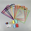 Set de Archivos de Educación Temprana para Niños con Bolsa Borrable, Bolsa de Archivo Borrable para Estudiantes, Bolsa Colgante Impermeable Transparente A4 para Práctica de Escritura Borrable en Seco