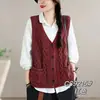 Chaleco de Punto de Algodón Artístico Retro con Cuello en V para Mujer, Nuevo Cardigan sin Mangas Verde de Otoño, Chaleco Jersey Versátil y Juvenil
