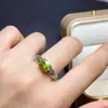 Anel de Peridoto Natural, Prata Esterlina 925 com Pedra Principal Incrustada Tamanho 6*8mm Suporte Natural para Teste