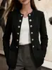 Nuevo Blazer Negro de Alta Calidad Cuello Redondo Cintura Ceñida Doble Botonadura Traje Pequeño Fuente de Fábrica Ropa para Mujer Transfronteriza