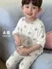 Pijama Masculino Verão Infantil Manga Curta Tamanho Médio e Grande Infantil Masculino Ar Condicionado Roupa de Casa Verão Fino Modal Seda de Gelo Conjunto