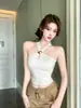 Top de Viscose com Gola Halter, Costas Vazadas, Cor Sólida, Verão Novo, Slim Fit, Doce e Estiloso para Mulheres