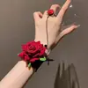 Pulsera de encaje punk con accesorios góticos vintage, guantes de mano de lolita, rosa roja de Halloween