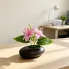 Nova Planta em Vaso Pequeno de Jasmim Dourado Seda Ornamento para Mesa de Sala de Estar de Casa Vaso de Pedra Simulada Planta em Vaso de Flor Artificial