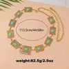 Cadena de cintura cuadrada tallada estilo occidental con incrustaciones de turquesa para mujer, accesorio estilo étnico con un diseño único, cadena para el ombligo de nicho